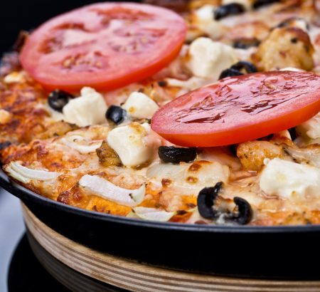 Farmer’s pizza with feta cheese and organic Kalamata olives